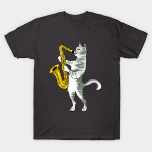 Funny Cat Lovers Saxophone Gift T-Shirt